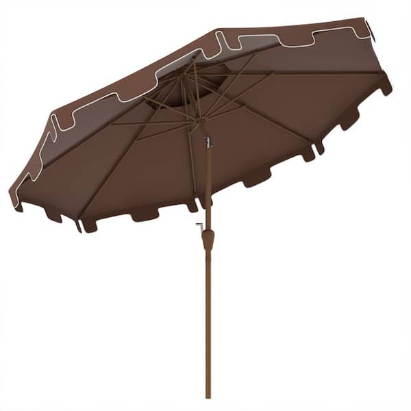 Huluwat 9 ft. Double Top Ruffled Patio Umbrella Market Umbrella with Push Button Tilt and Crank in Brown