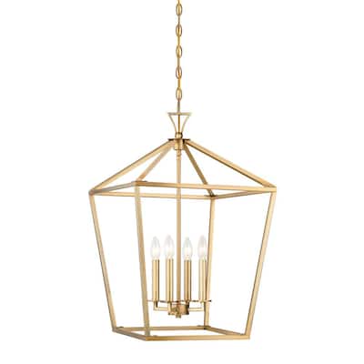 Townsend 17 in. W x 26 in. H 4-Light Warm Brass Candlestick Metal Lantern Pendant Light