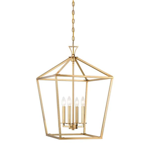 Savoy House Townsend 17 in. W x 26 in. H 4-Light Warm Brass Candlestick Metal Lantern Pendant Light