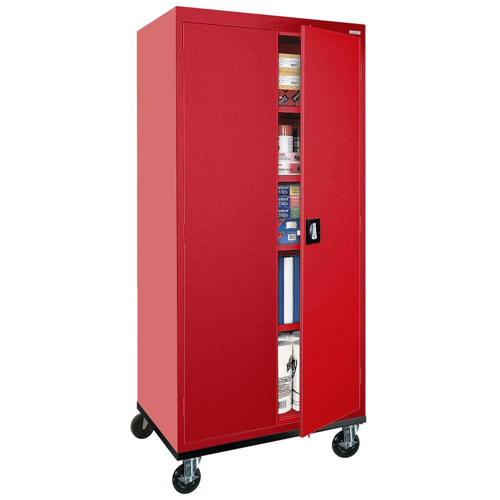 Red 78" Tall Lockable Steel Office Storage Cabinet with Adjustable Shelves