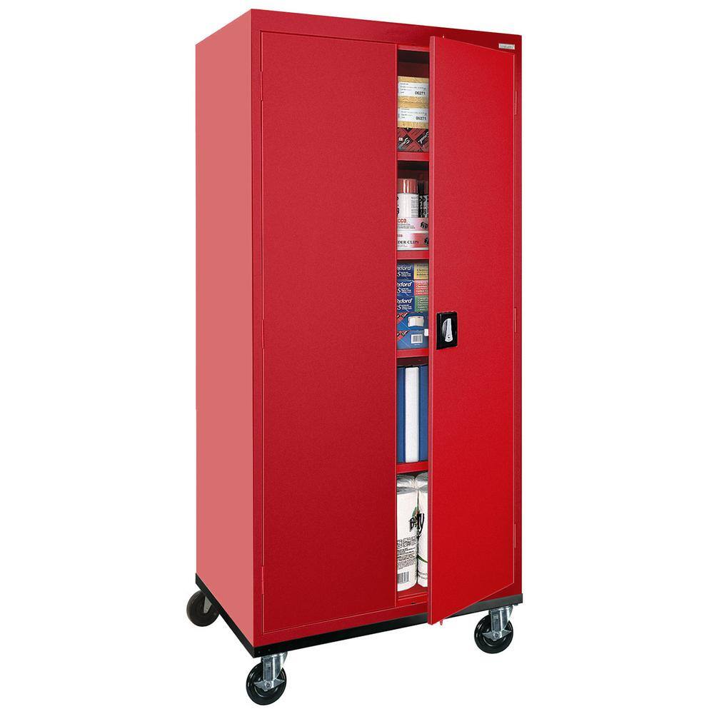 Red 78" Tall Lockable Steel Office Storage Cabinet with Adjustable Shelves
