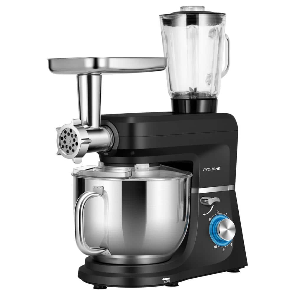 8.5 qt. 10-Speed 6 in 1 Multifunctional Stand Mixer in Black