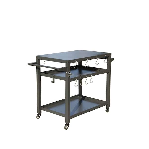 3-Shelf Outdoor Grill Table, Grill Cart with Wheels, Outdoor Pizza Oven Table and Food Prep Griddle for Outside BBQ