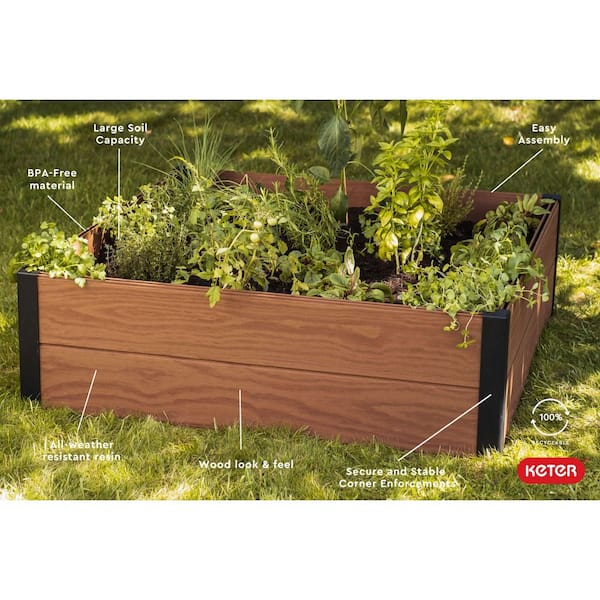 Keter 4 ft. x 4 ft. Brown Resin Outdoor Raised Garden Bed 250417
