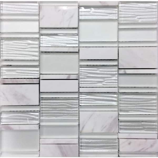Apollo Tile White and Gray 4 in. x 5 in. Honed Marble and Glass Mosaic Tile Sample (0.13 sq. ft./Piece)