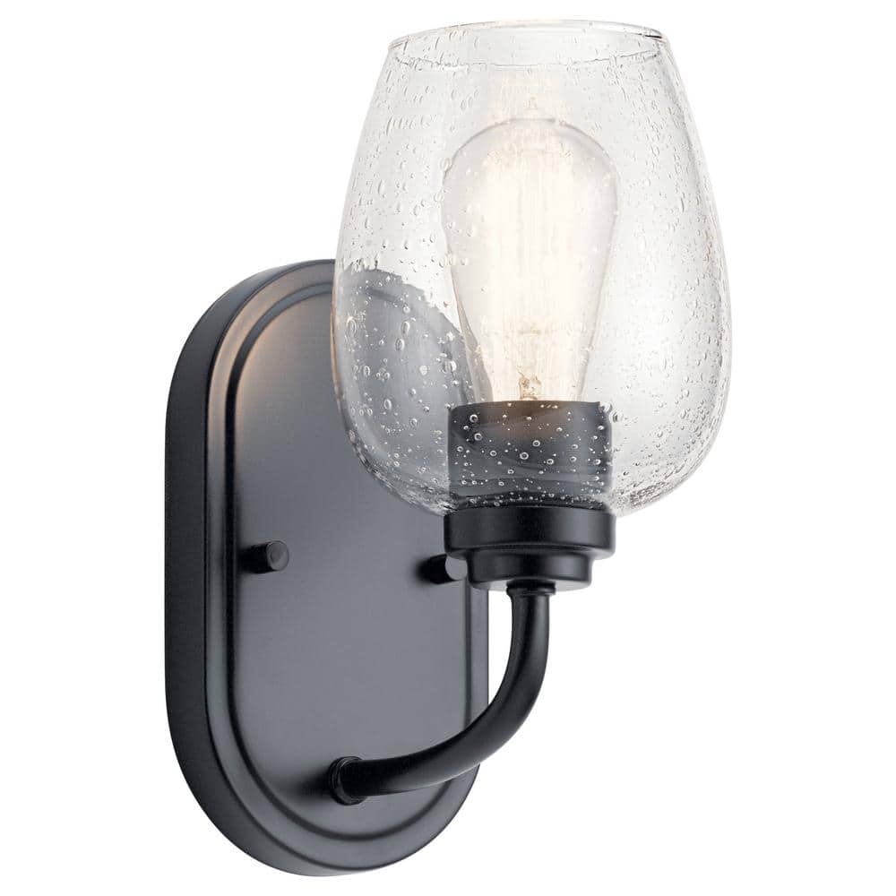 Black Outdoor Wall Sconce with Clear Seeded Glass