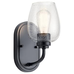 Valserrano 1-Light Black Bathroom Indoor Wall Sconce Light with Clear Seeded Glass Shade
