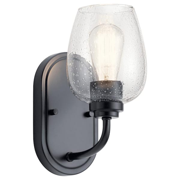 KICHLER Valserrano 1-Light Black Bathroom Indoor Wall Sconce Light with Clear Seeded Glass Shade