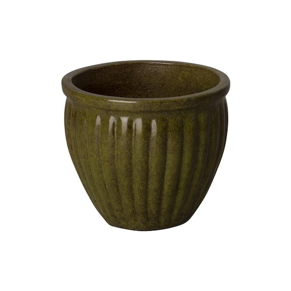 Emissary 13 in. Tropical Green Round Ceramic Planter with Ridges