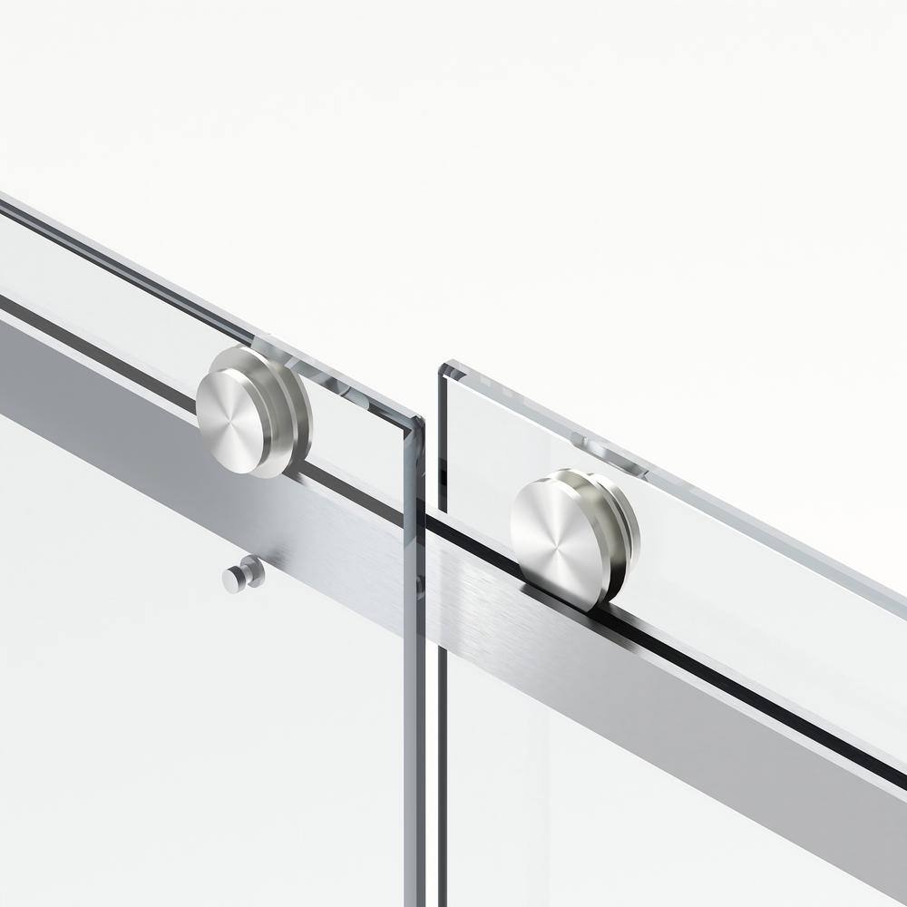 Frameless 60" Clear Glass Sliding Shower Doors with Brushed Nickel Finish