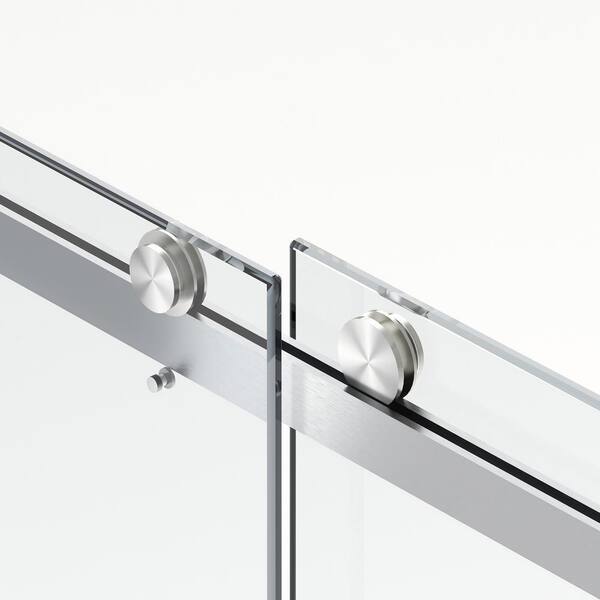 MEDUNJESS BradF 60 in. W x 76 in. H Sliding Semi-Frameless Shower Door in Brushed Nickel with 3/8 in. (10mm) Tempered Clear Glass