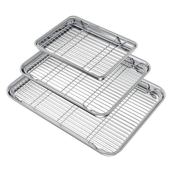 Stainless Steel Silver Finish Baking Sheet Set with Cooling Racks Nonstick Heavy Duty Easy Clean for Kitchen 6 Piece