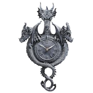 Past, Present, Future Sculptural Dragon Gray Analog Plastic Poly-Resin Wall Grandfather Clock