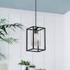 Briignite 1-Light Black Industrial Cage Pendant Light with Square Metal Shade and Clear Glass Cylinder Shade for Kitchen Island HR-CX08901AA-11