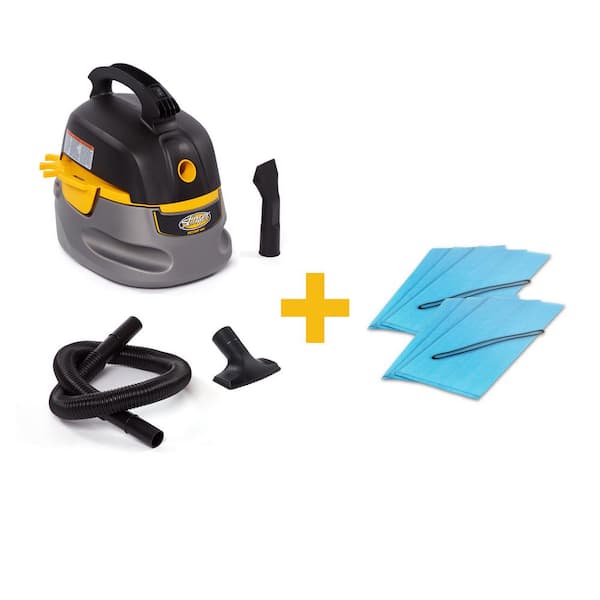 2.5 Gal. 1.75 Peak HP Small Shop Vacuum Wet Dry Vac with 6 Filter Bags, Hose, Utility and Car Nozzle Attachments HD2025A