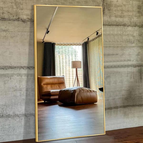 Sxiawe 32 in. W x 71.2 in. H Oversized Modern Classic Rectangular Aluminum Frame Gold Full Length Floor Mirror Wall Mirror