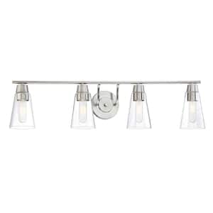 Echo 35 in. 4-Light Contemporary Satin Platinum Vanity with Clear Glass Shades