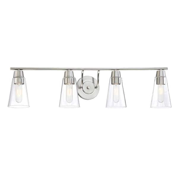 Designers Fountain Echo 35 in. 4-Light Contemporary Satin Platinum Vanity with Clear Glass Shades