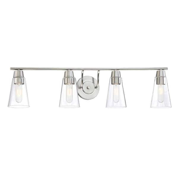 Echo 35 in. 4-Light Satin Platinum Modern Vanity Light with Clear Glass Shades