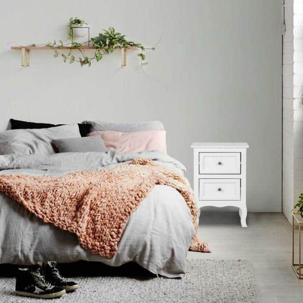 Karl home Simple 2-Drawer White Nightstand (15.7 in. W x 11.8 in. D x 23.6 in. H)