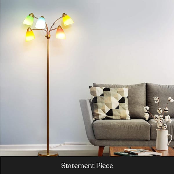 Kids Room Black Brightech Medusa Modern LED Floor Lamp Bedroom Contemporary Multi Head Standing Reading Lamp for Living Room Includes 5 LED Bulbs and 5 White & Colored Interchangeable Shades