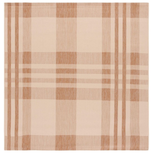 Courtyard 7 ft. x 7 ft. Square Natural/Beige Plaid Indoor/Outdoor Area Rug