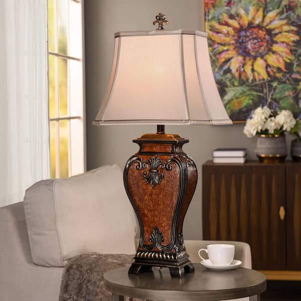 Dundee 33.5 in. Dundee Traditional Table Lamp for Living Room with Brown Linen Shade
