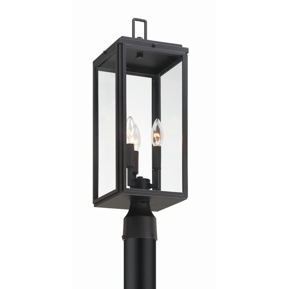 Byron Matte Black Steel Outdoor Post Lantern with Clear Glass