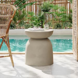 Ferynd Outdoor Patio Round Accent Table, Concrete, Light Grey