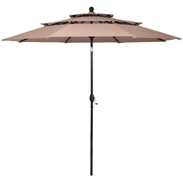 HONEY JOY 10 ft. Aluminum Outdoor Auto-tilt Patio Market Umbrella W/Double Vented in Beige