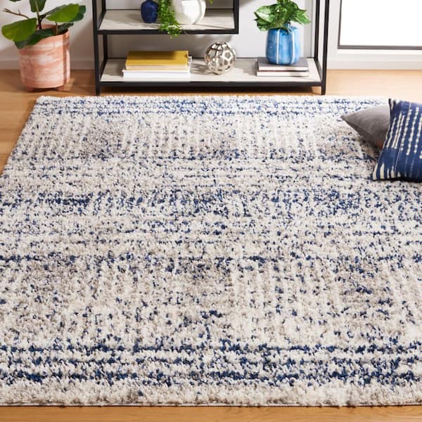 Jericho Shag 9 ft. x 12 ft. Navy/Ivory Abstract Striped Area Rug