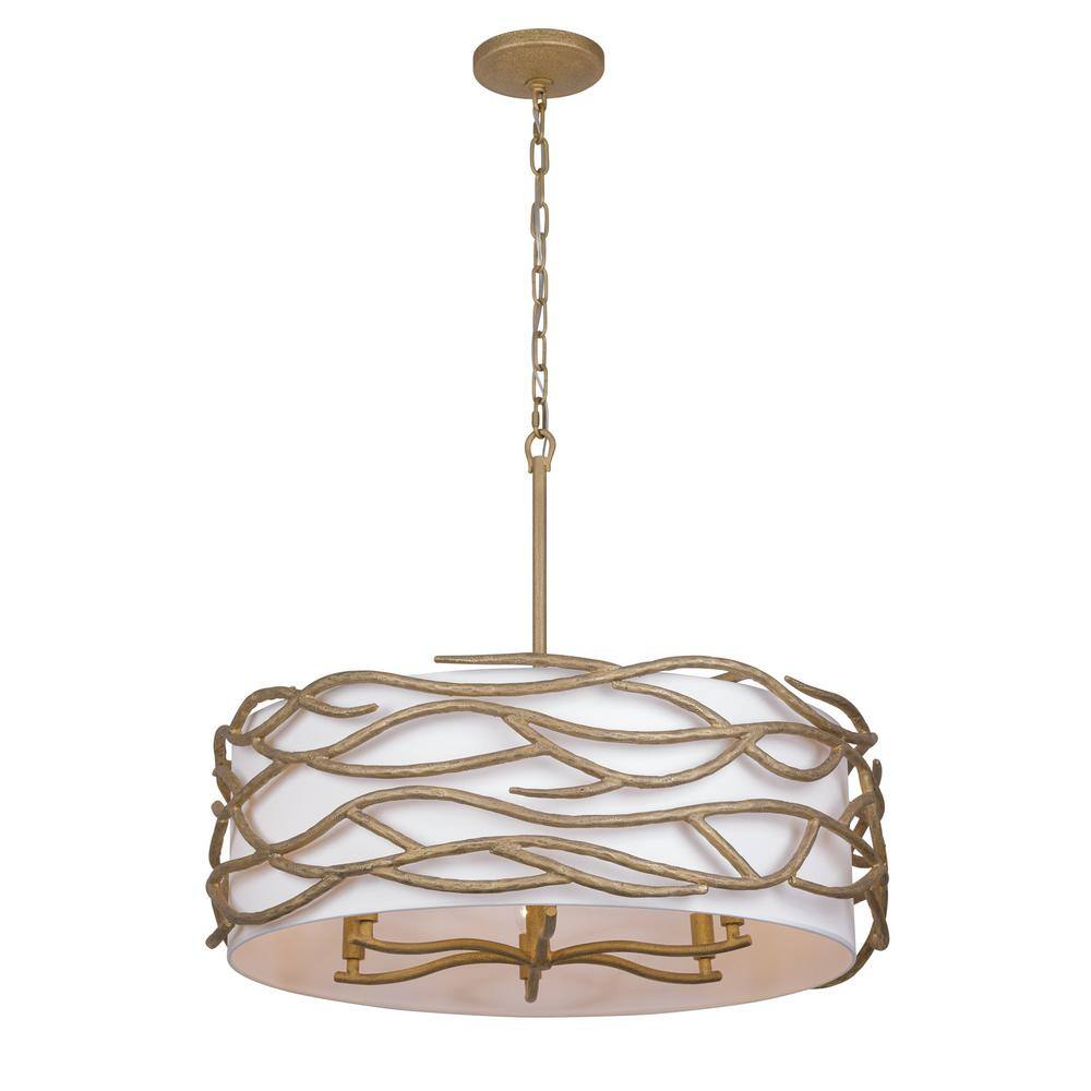 Textured Ashen Gold 6-Light Indoor Drum Pendant with Fabric Shade