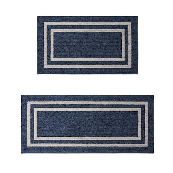 Double Line Denim Twist/Light Gray 2 ft. x 5 ft. Border 2-Piece Rug Set