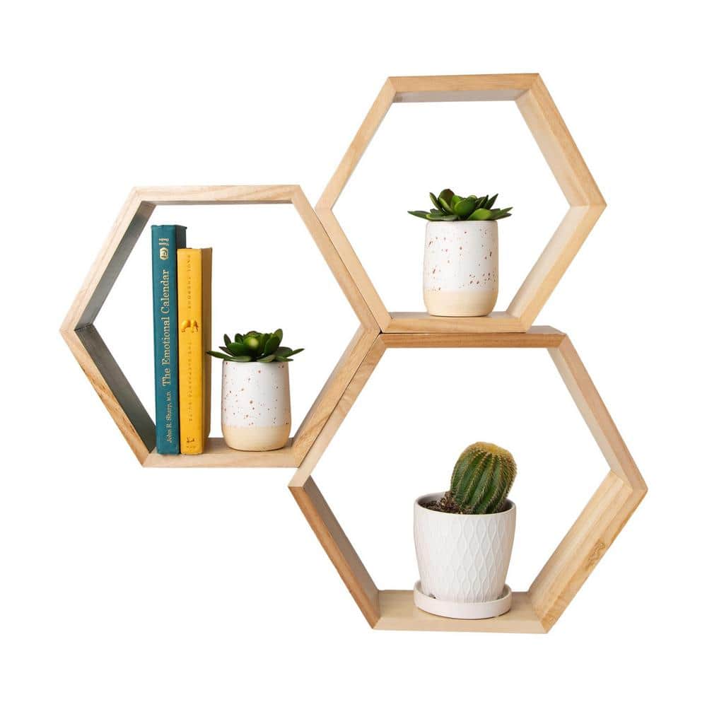 3.9 in. x 15 in. x 15 in. Oak Wood Decorative Cubby Wall Shelves