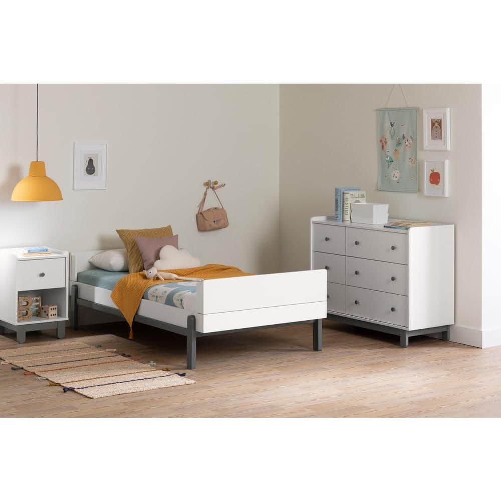 Soft Gray and White 1-Drawer Scandinavian Nightstand