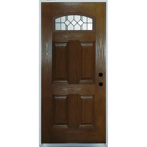 Steves & Sons 36 in. x 80 in. Reliant Series Epic Camber Top Lite Chestnut Left-Hand Inswing Finished Fiberglass Prehung Front Door