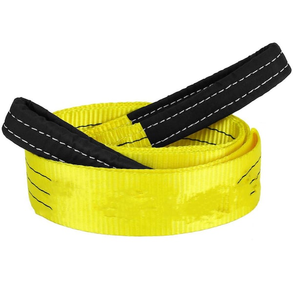 3 in. Yellow Polyester Tree Saver Heavy Duty Tow Strap Winch Recovery Rope Triple Reinforced Loops 8ft