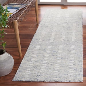 Abstract Blue/Ivory 2 ft. x 8 ft. Striped Stone Runner Rug