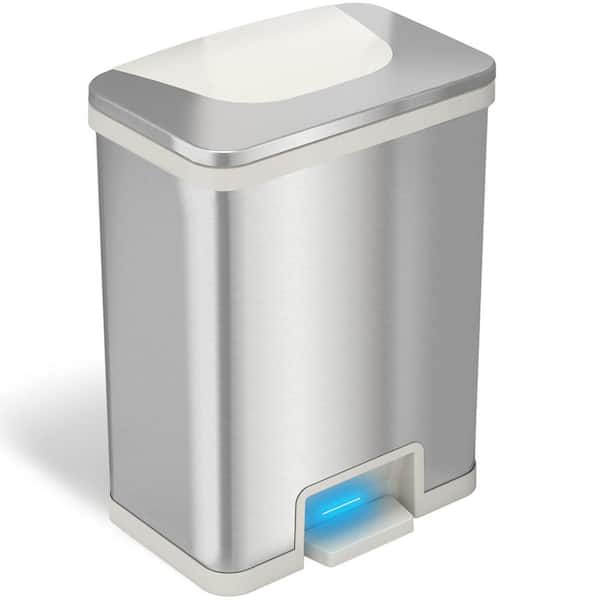 13 Gallon Sensor Kitchen Trash Can, Stainless Steel, Step Pedal