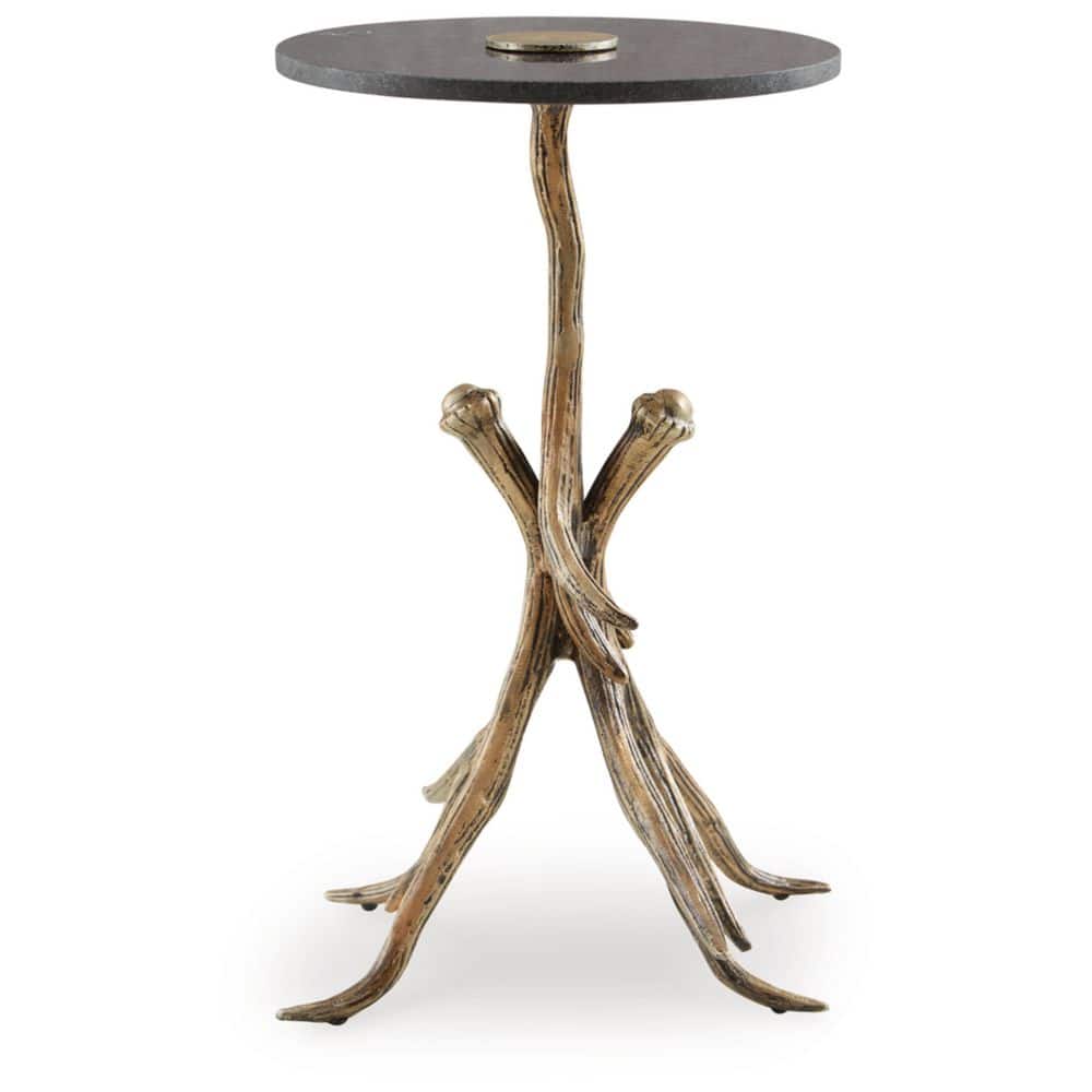 Black Marble and Gold Faux Antler Round Accent Table