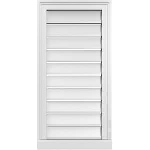 16 in. x 32 in. Vertical Surface Mount PVC Gable Vent: Functional with Brickmould Sill Frame