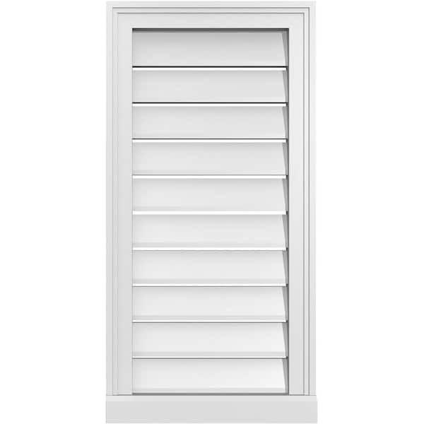 Ekena Millwork 16 in. x 32 in. Vertical Surface Mount PVC Gable Vent: Functional with Brickmould Sill Frame