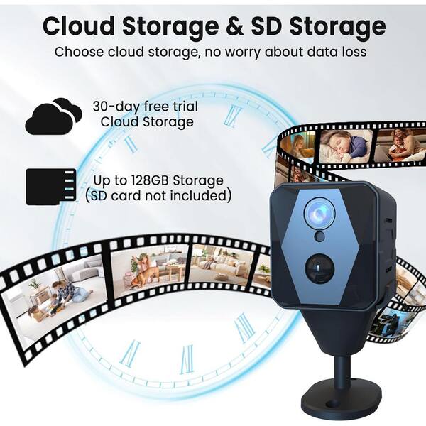 Ahfiwaso Wireless Smart Indoor Battery Operated 2K HD Security Camera Color Night Vision, Cloud SD Storage and 100-Day Standby