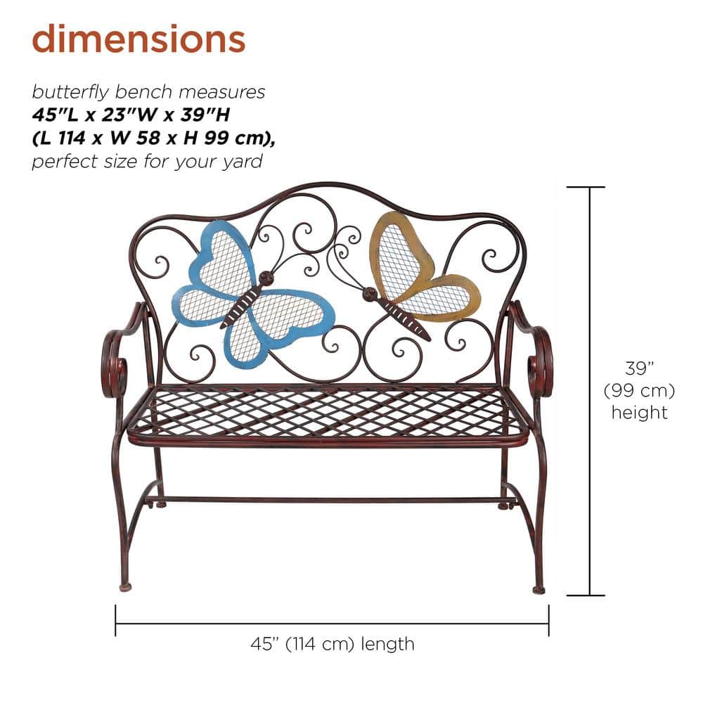 Rustic Bronze Iron Butterfly Garden Bench - 46" Length