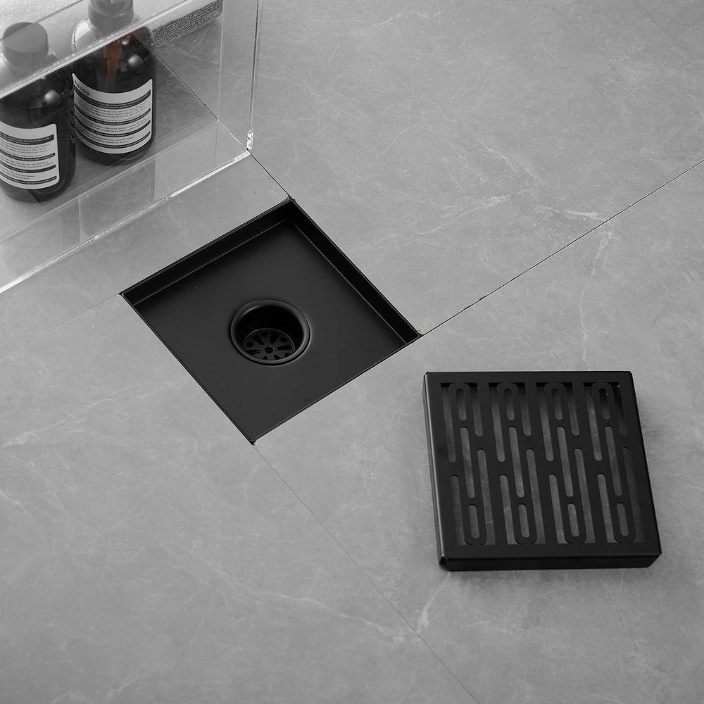 Matte Black Square Stainless Steel Shower Drain with Strainer