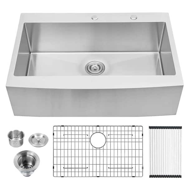 LORDEAR 33 in. Drop in Farmhouse Single Bowl 16 Gauge Stainless Steel Kitchen Sink with Bottom Grids