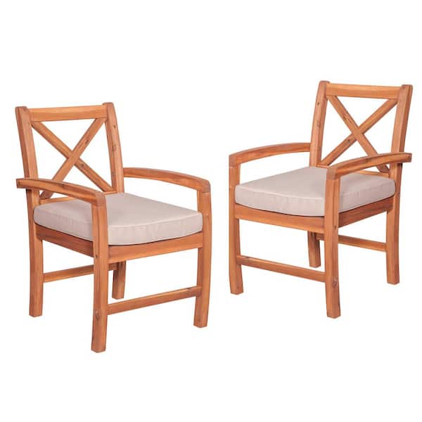 Walker Edison Furniture Company 2 Piece, Wooden Outdoor Dining Chairs With Cushions