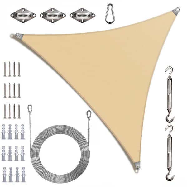 Super Ring 32 ft. x 32 ft. x 32 ft. Triangle Sun Shade Sail with Hardware Kit and Cable-Beige