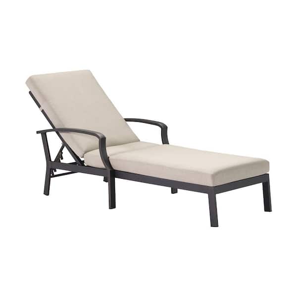 Black Aluminum 1-Piece Outdoor Patio Chaise Lounge Chair with Cream Cushions