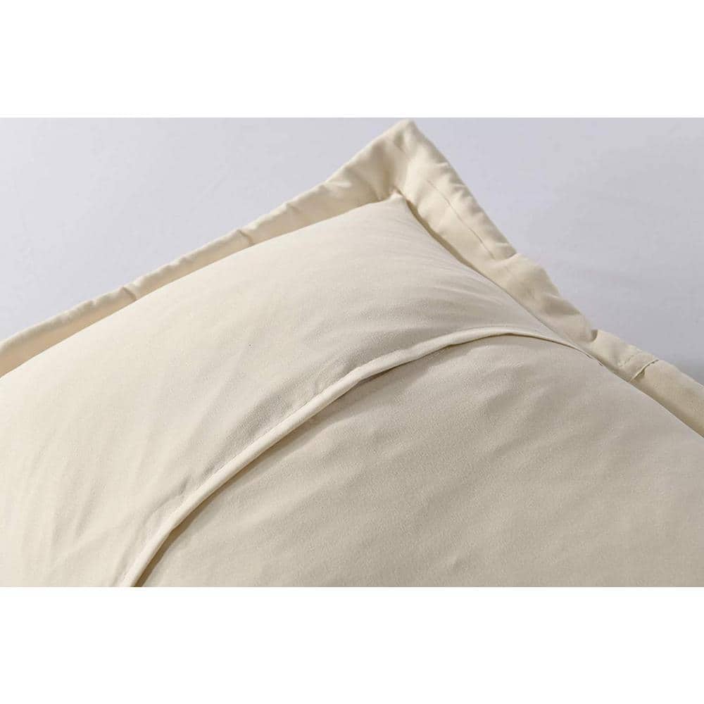 Beige Embroidered Cotton Polyester Standard Pillow Shams, Set of 2